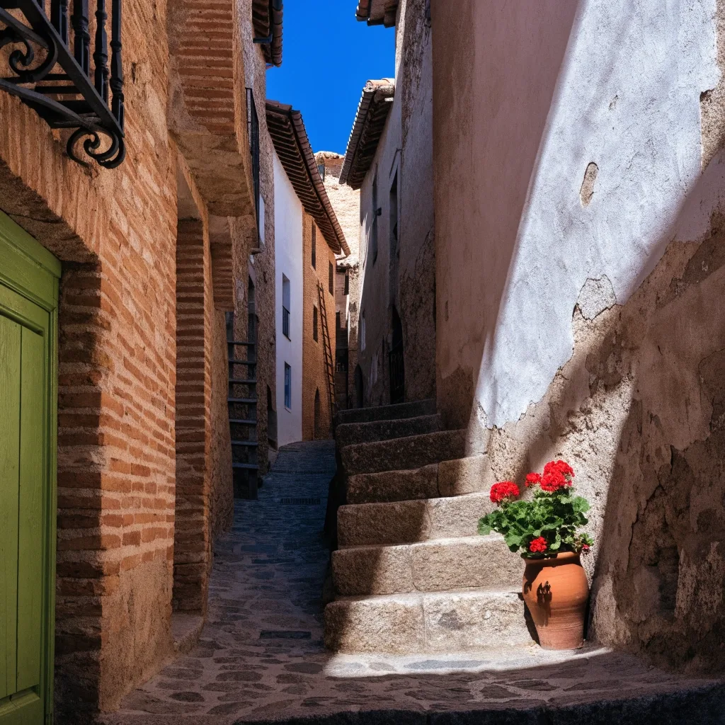 Callejón empinado entre casas de terracota en el casco histórico