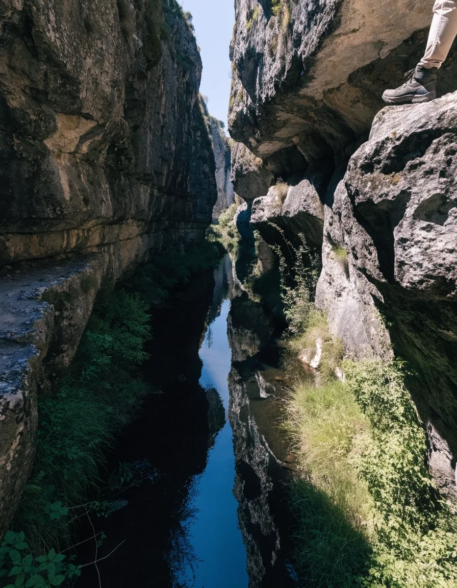 El río en el fondo de la garganta, con las paredes de roca a ambos lados