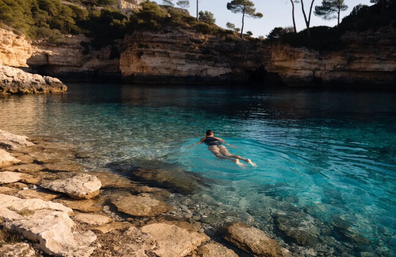 Cala rocosa en la costa norte de Mallorca con agua fría y transparente