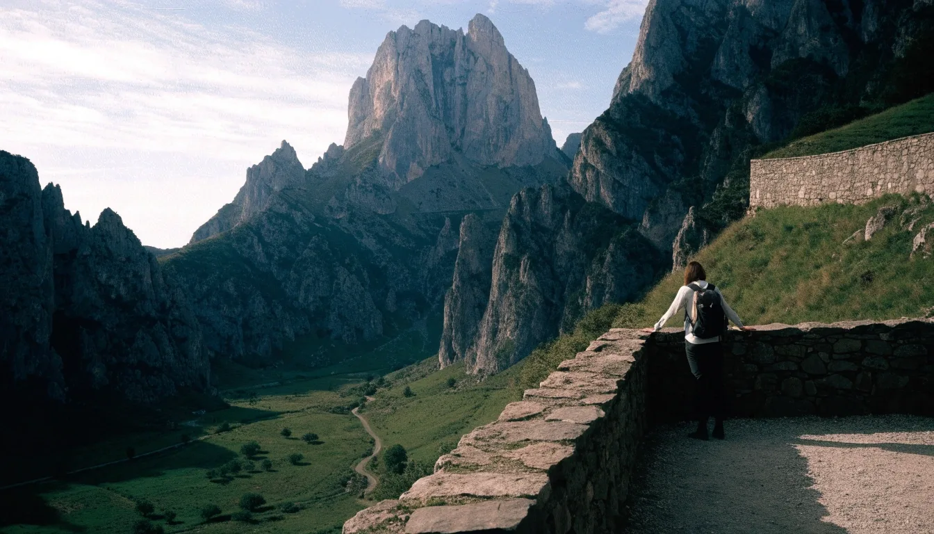 Mirador accesible junto a la carretera con vistas al valle y a los picos
