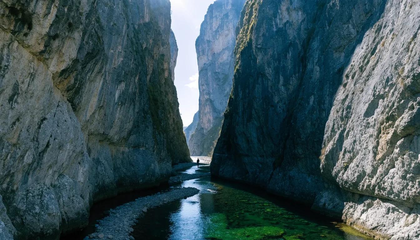 Garganta de piedra caliza con río al fondo en un paisaje del norte de España